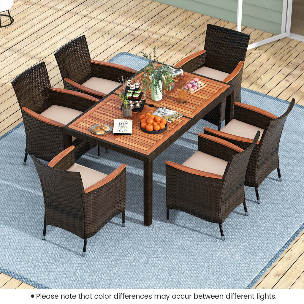 7 Pieces Outdoor Wicker Dining Set with Acacia Wood Table A537885