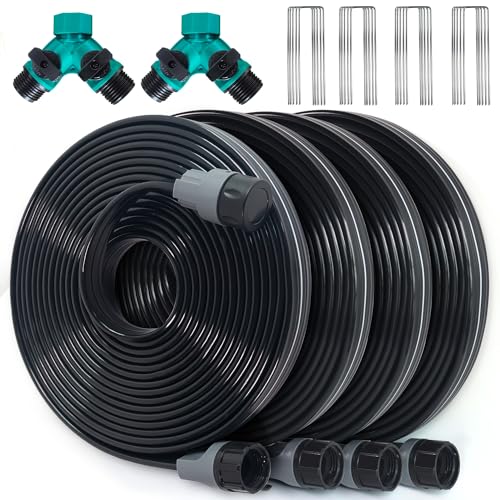 Flat Soaker Hose 100 Ft with Garden Staples and Splitters S523548