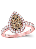 14kt Rose Gold Round Brown Diamond Teardrop Cluster Ring 1 Cttw L8914