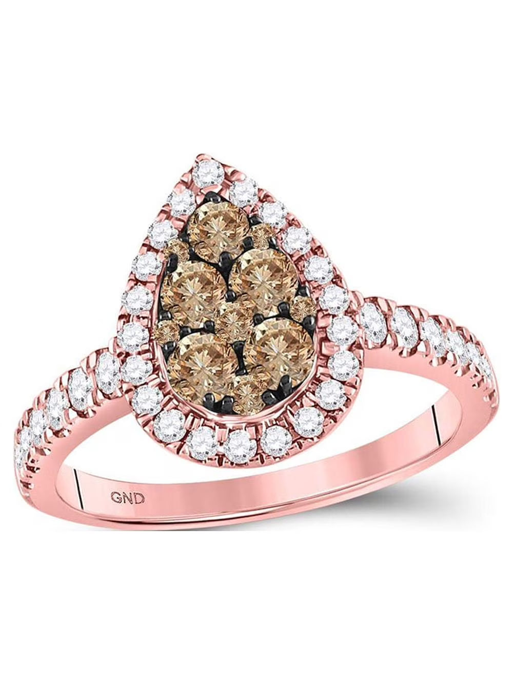14kt Rose Gold Round Brown Diamond Teardrop Cluster Ring 1 Cttw L8914