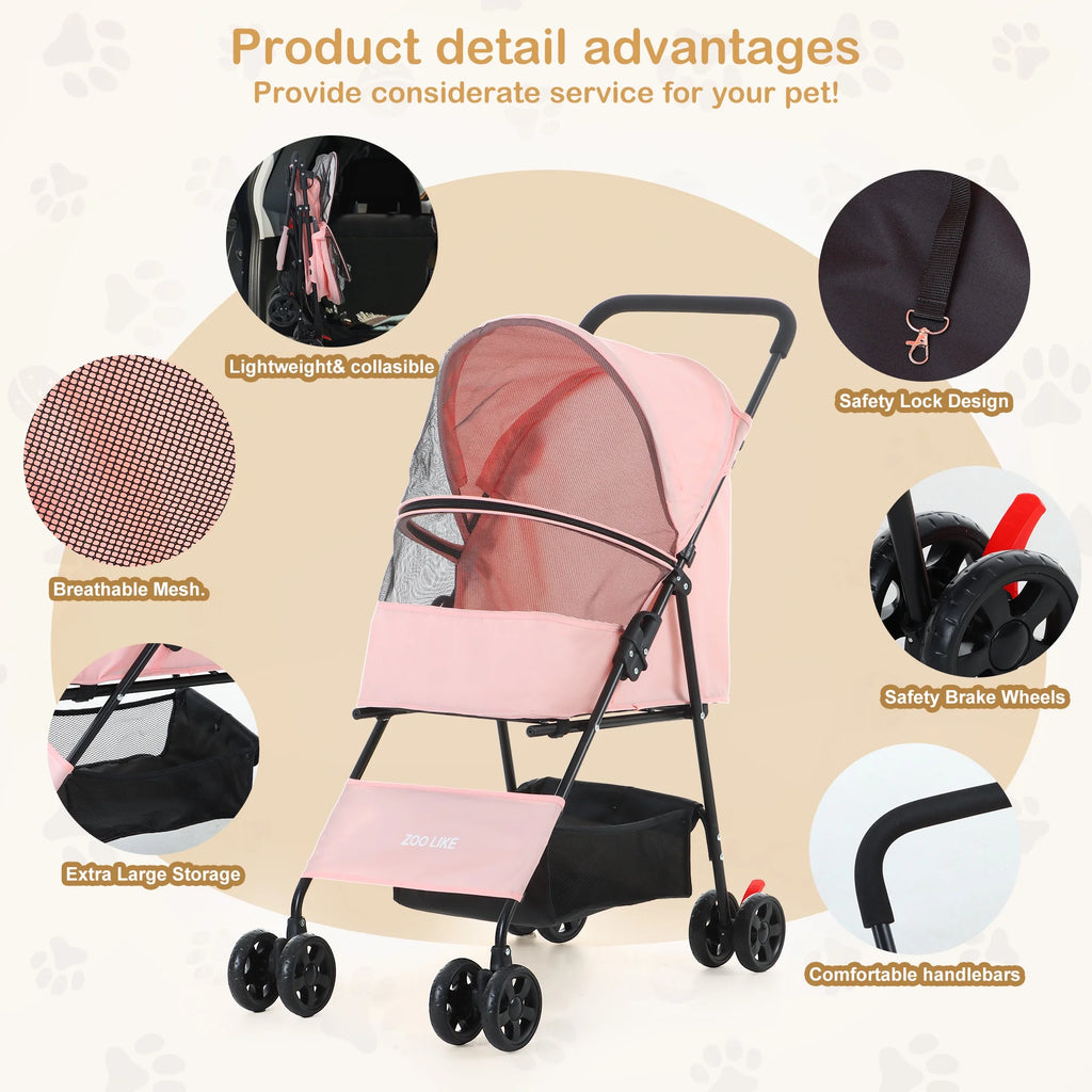 Folding Pet Stroller with Storage Basket, Black I462976