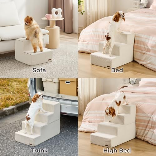 Grey 4-Steps Foldable Dog Stairs with Non-Slip Bottom M37541