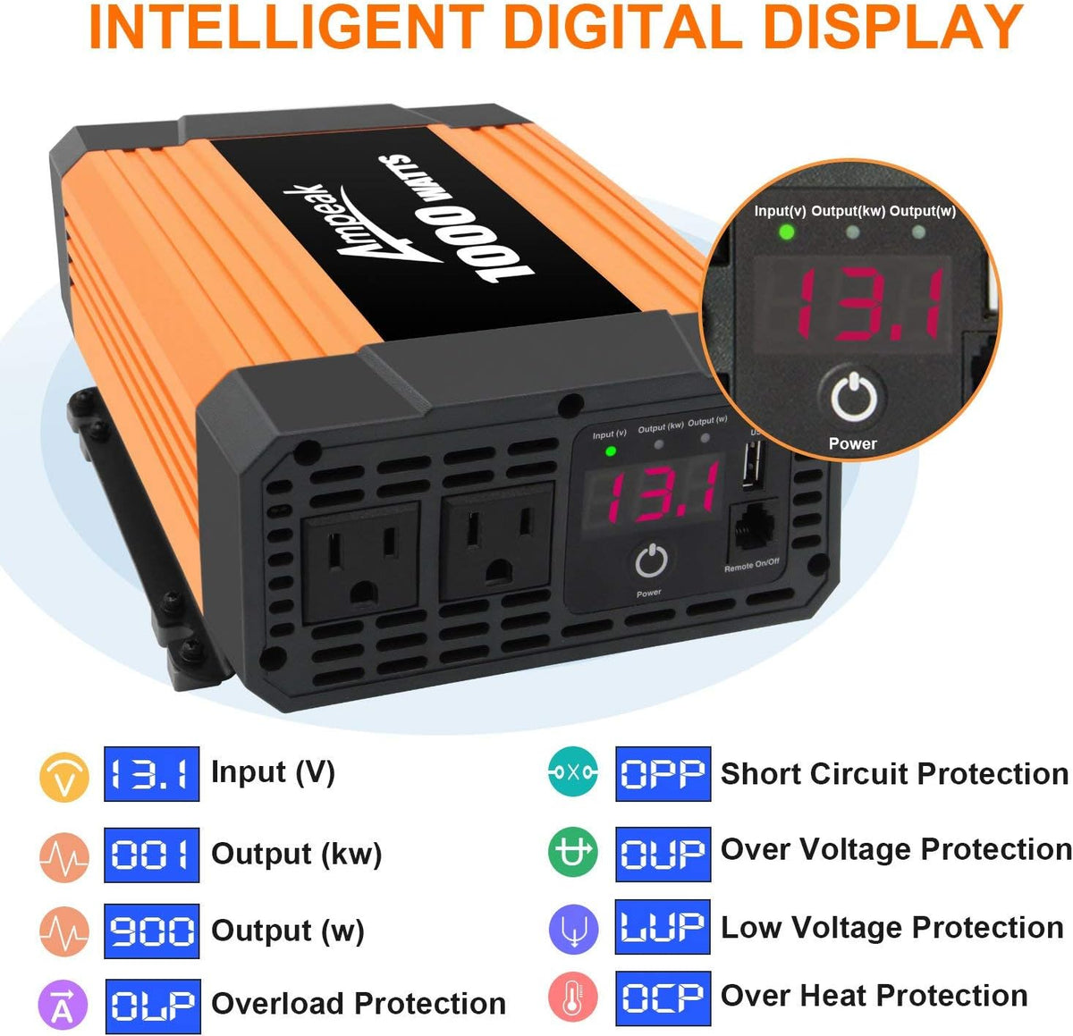 2000W 12V to 110V Power Inverter with 3AC Outlets and USB B524805