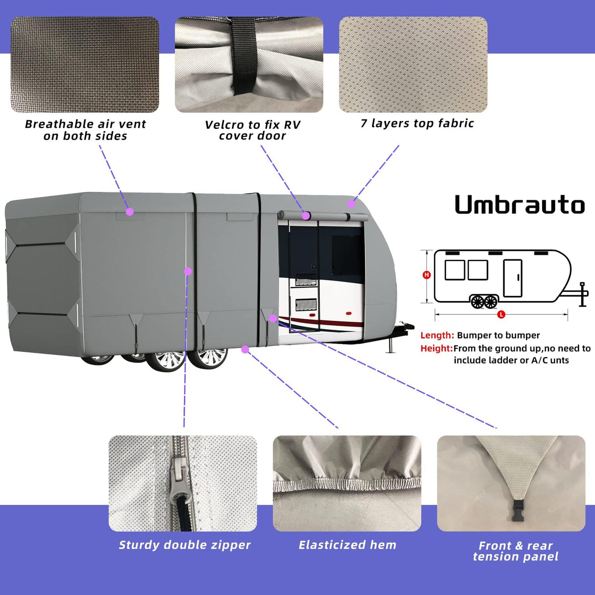 RV Cover 7 Layers Top Camper Cover for 27' to 30' RV with Tongue Jack Cover R976