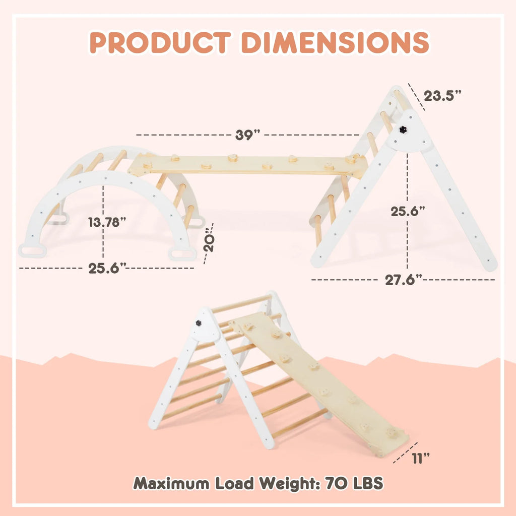 Foldable Wooden Climbing Triangle Arch with Ramp and Slide Y556