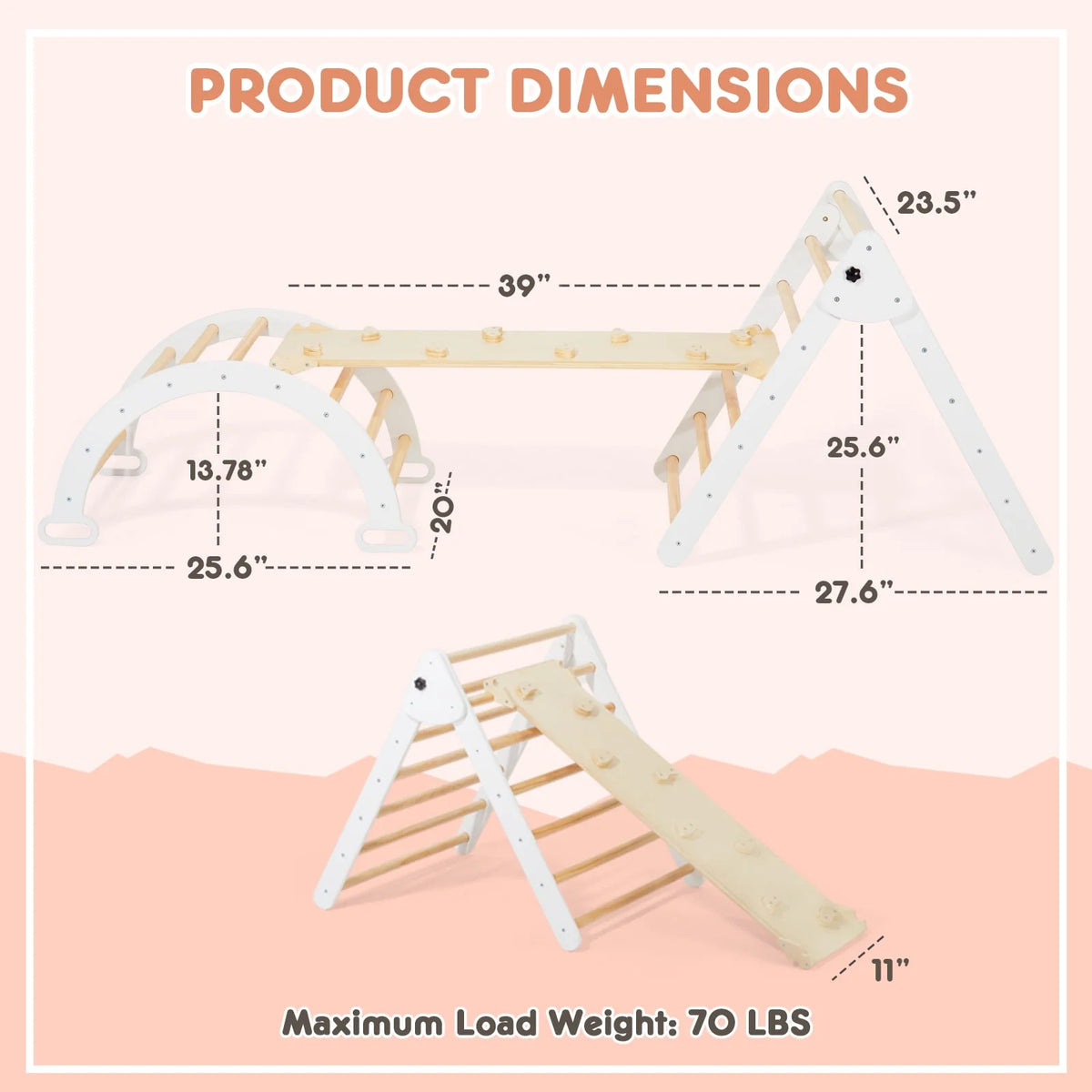 Foldable Wooden Climbing Triangle Arch with Ramp and Slide Y556