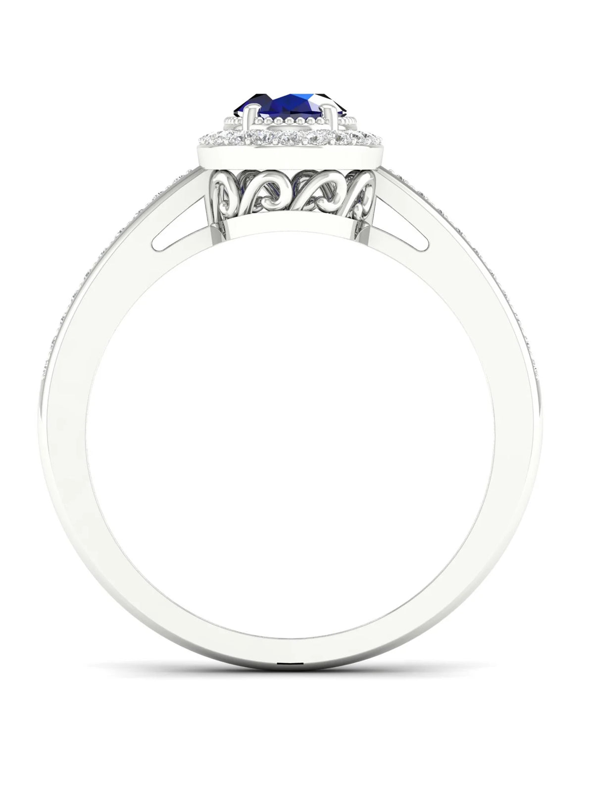 10K White Gold Oval Cut Blue Sapphire Diamond Halo Ring W6465