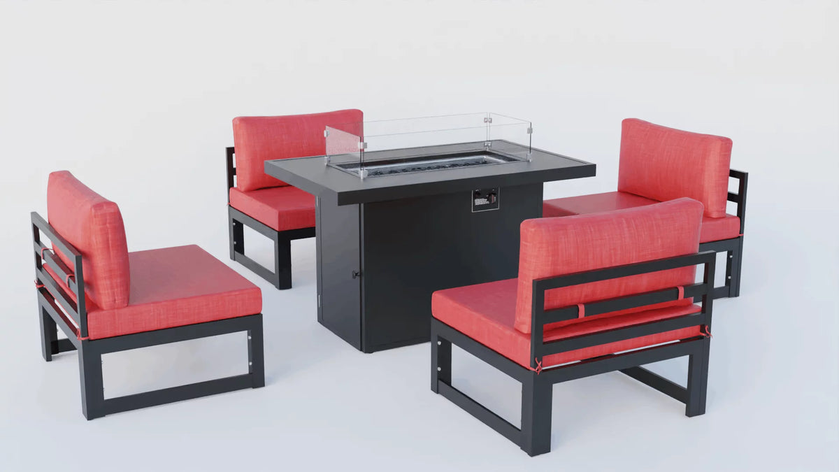 5-Piece Patio Chairs and Fire Pit Table Set Black Aluminum With Cushions X19604