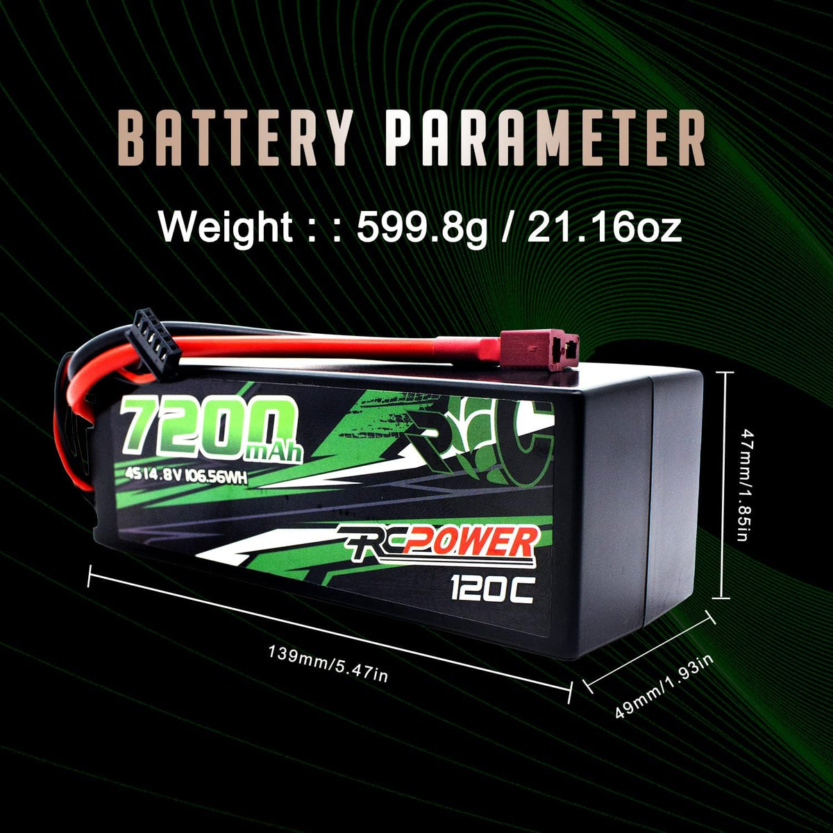 14.8V 7200mAh 4S 120C Hard Case Lipo Battery with T Plug (2Packs) P272
