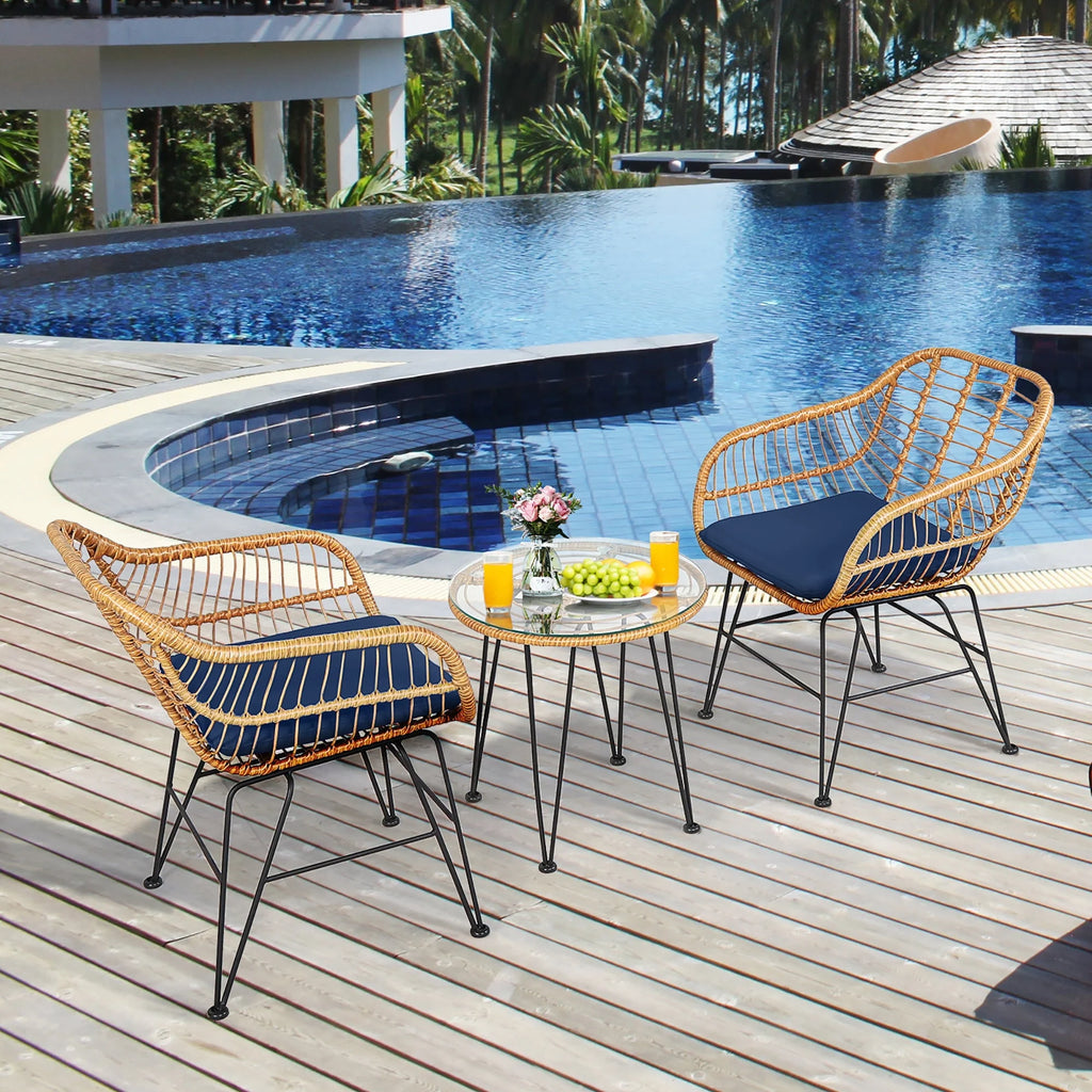3 Pc Cushioned Patio Rattan Bistro Set X8969