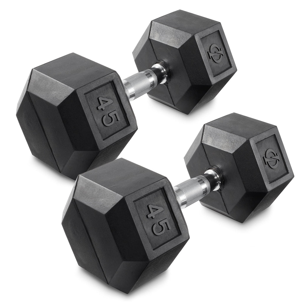 45 lb Pair Rubber Coated Hex Dumbbell W675