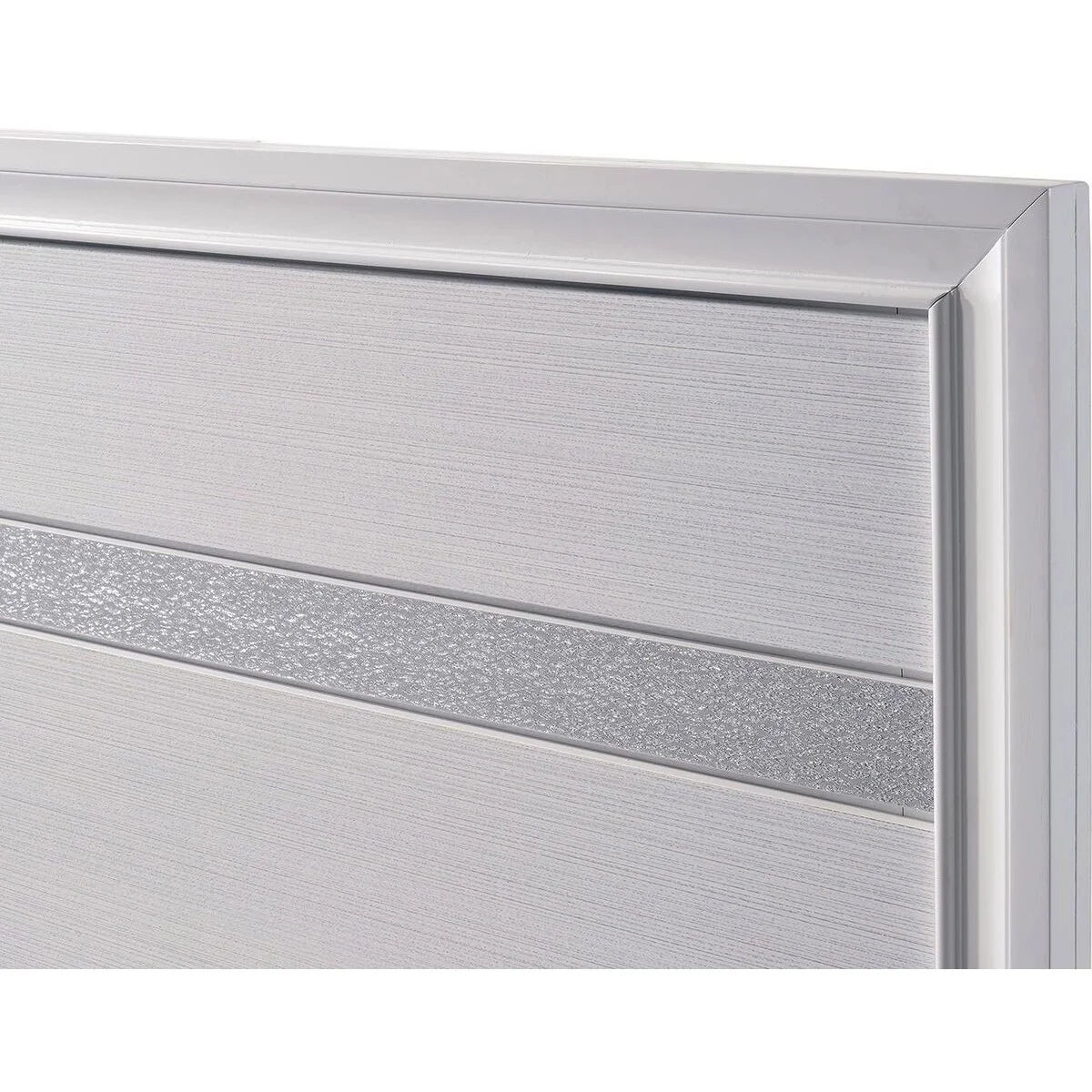 White Panel Design Eastern King Bed with Silver Accents D79463