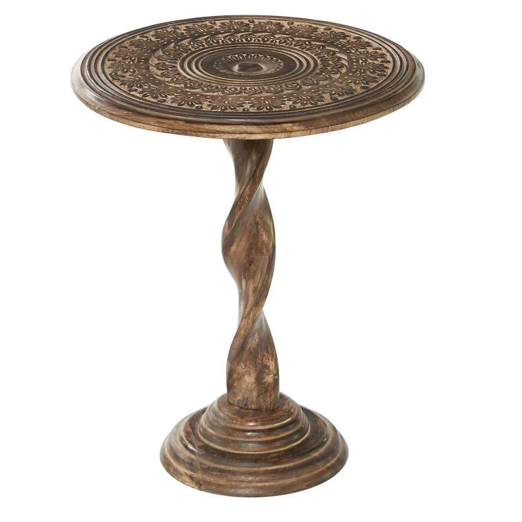 18" x 22" Brown Mango Wood Carved Accent Table T83996
