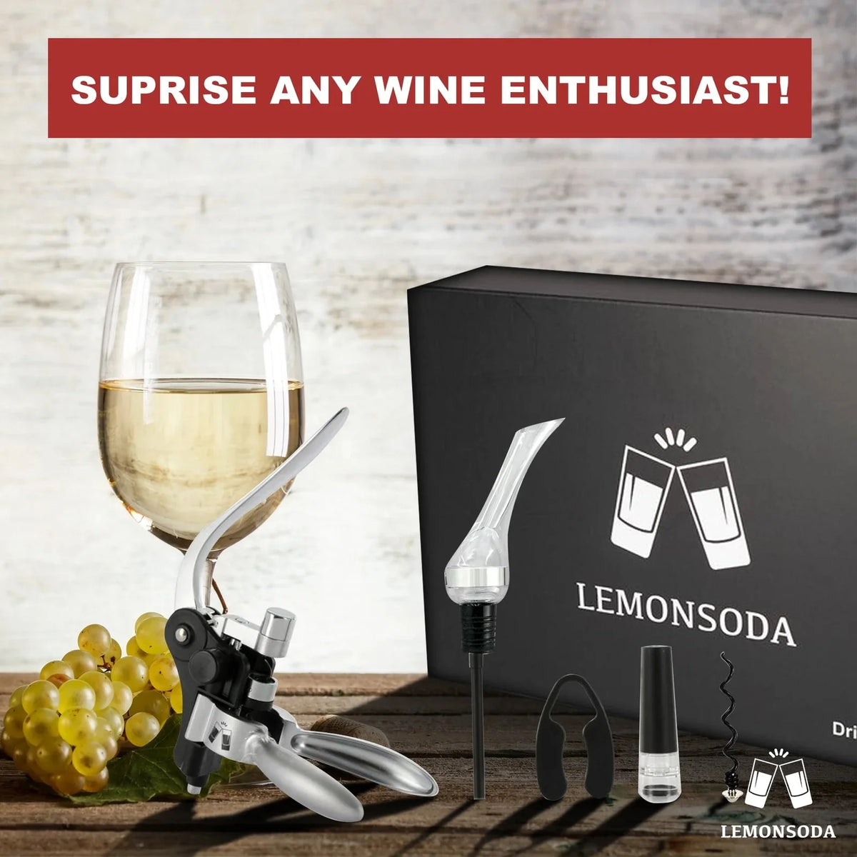 Wine Bottle Opener Kit with Corkscrew, Pourer, Foil Cutter, Stopper U667284