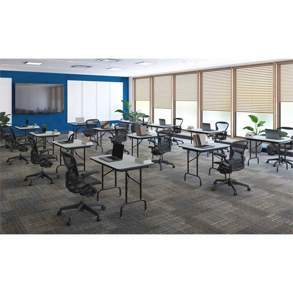 30"W x 48"D Melamine Top Folding Table in Walnut Finish Z8896