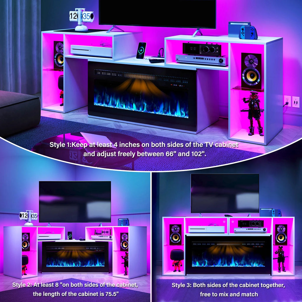 White Entertainment Center with Electric Fireplace and 42 Fireplace X489137