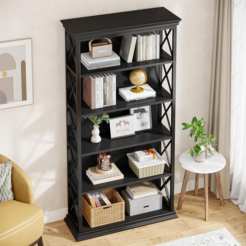 6-Tier 71 Inches Industrial Tall Bookcase, Brown and Black J4259