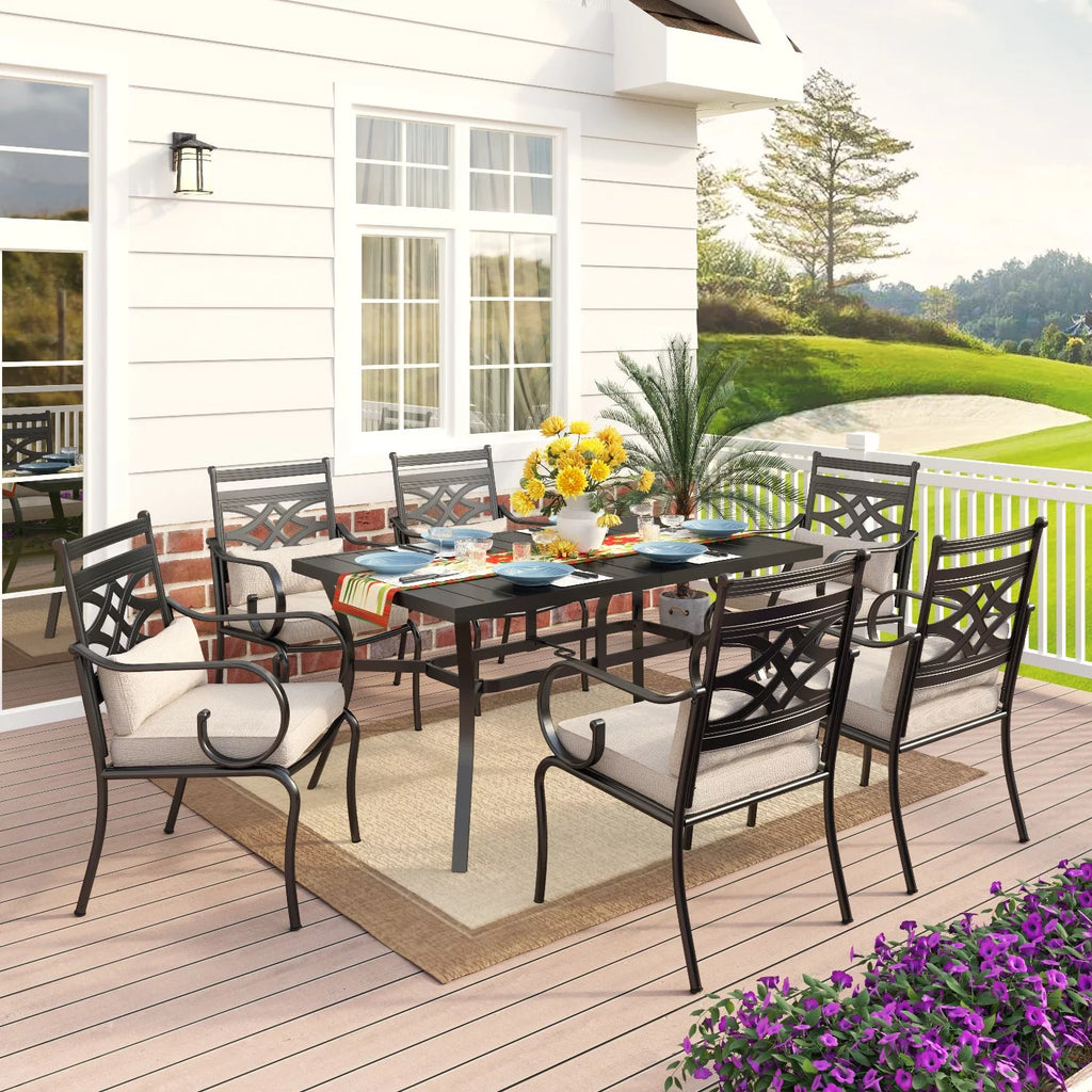 7-Piece Metal Outdoor Dining Set with Cushioned Armchairs W386578