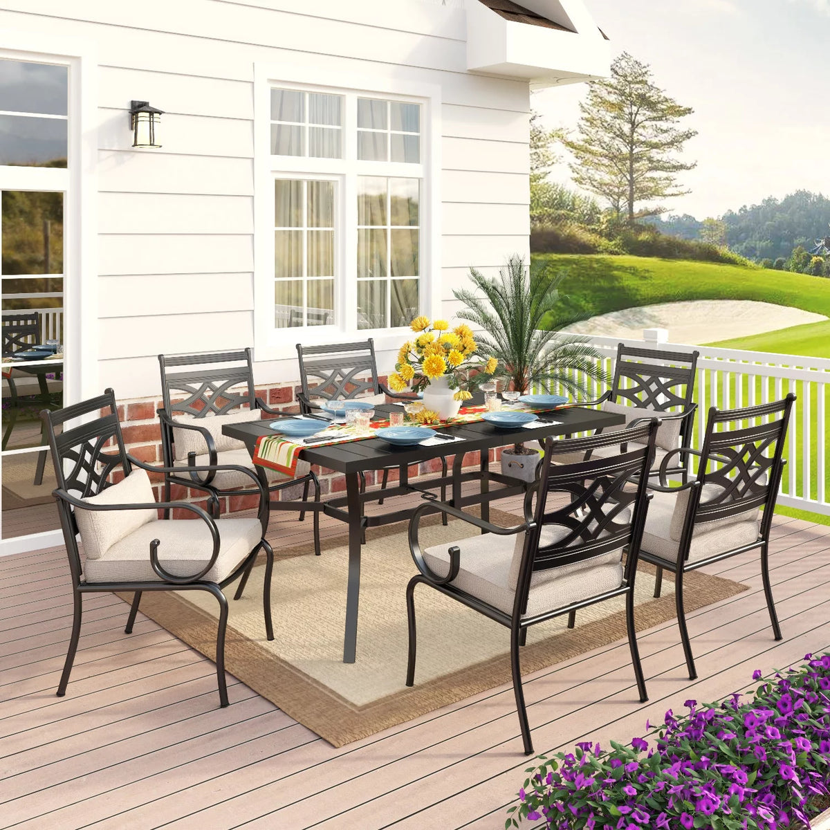 7-Piece Metal Outdoor Dining Set with Cushioned Armchairs W386578