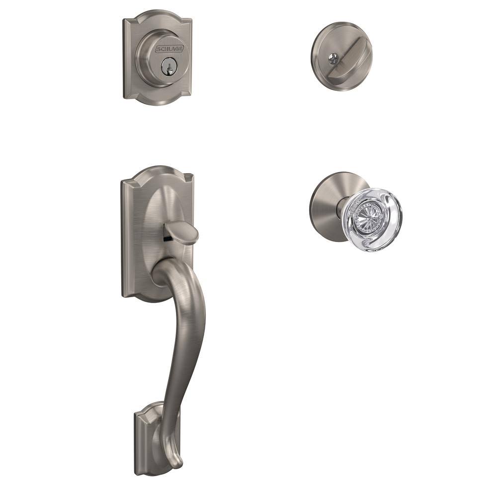 Satin Nickel Single Cylinder Door Handleset with Glass Door Knob K587839