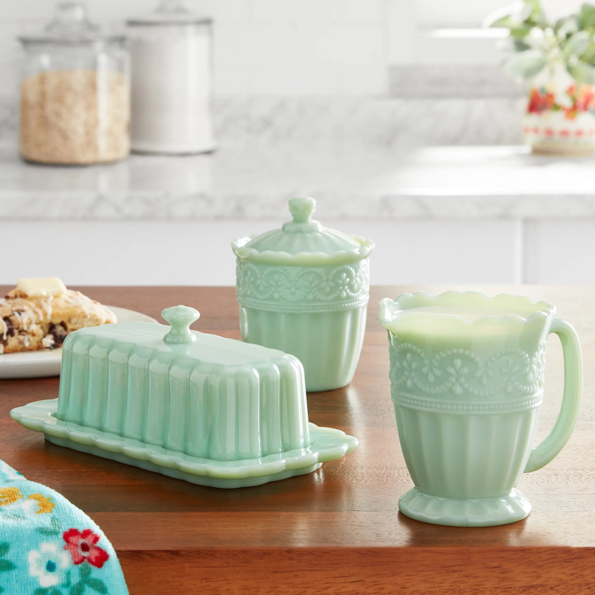 3-Piece Glass Sugar Bowl Creamer & Butter Dish Set K234596