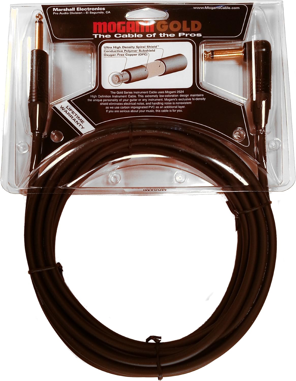 18 Foot Guitar Instrument Cable with Right Angle and Straight Connectors U42693