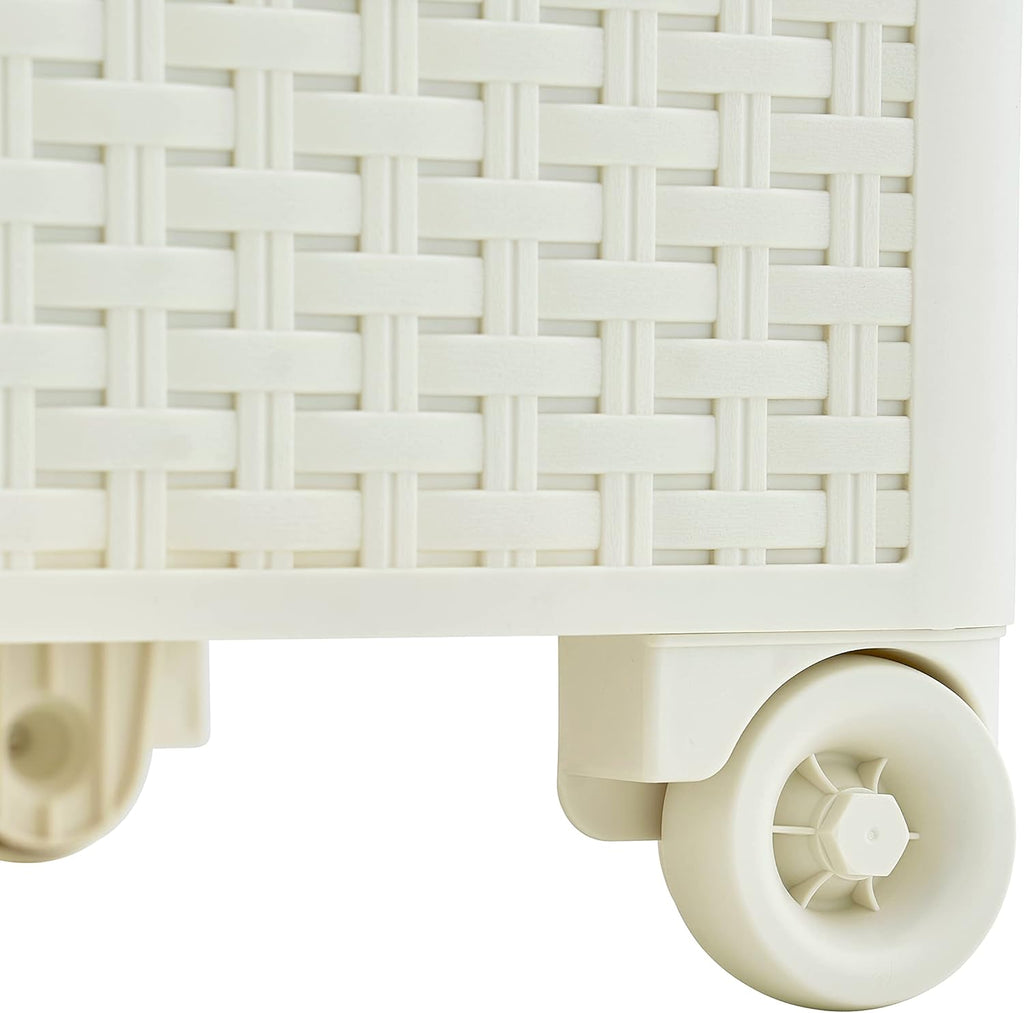 3 Drawer White Wicker Storage Cabinet with Wheels B30802