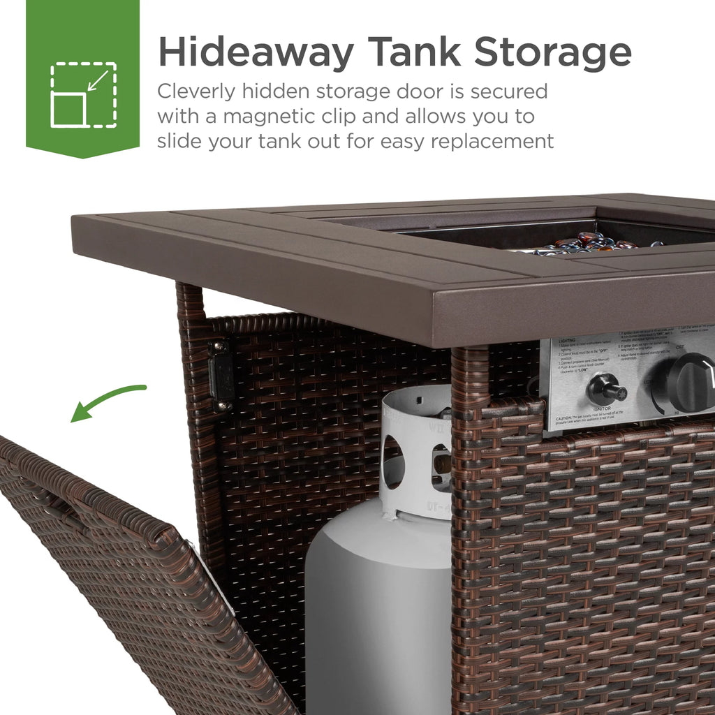 28in Propane Gas Fire Pit Table 50,000 BTU Outdoor Wicker U289