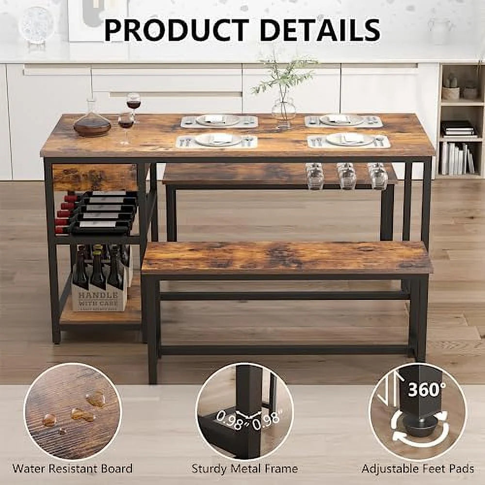 Dining Table Set with 2 Bench and Drawer O9838