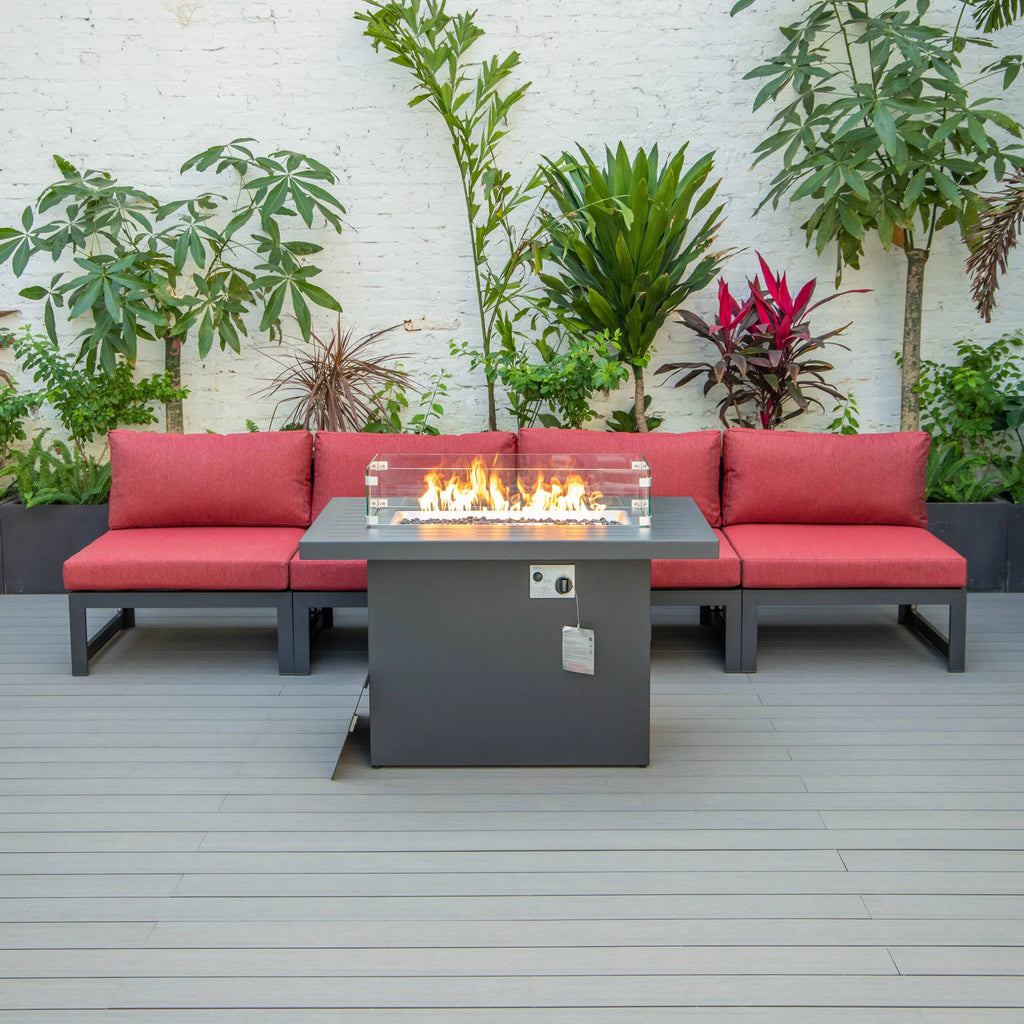 5-Piece Patio Chairs and Fire Pit Table Set Black Aluminum With Cushions X19604