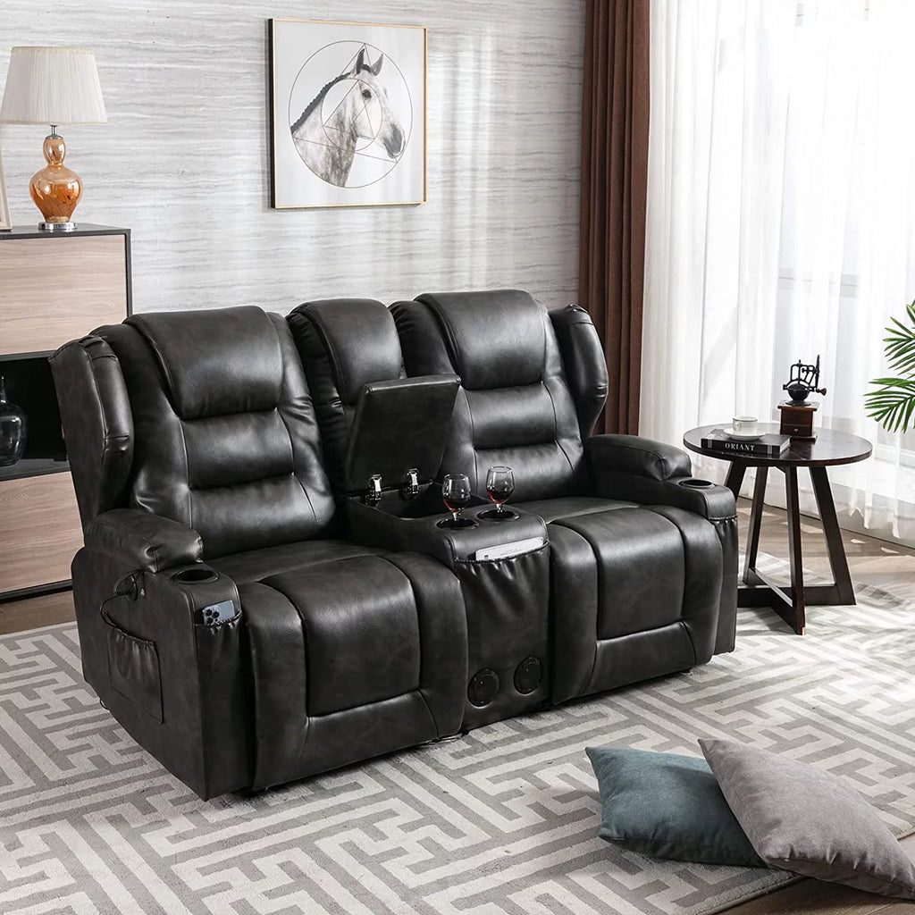 Electric Power Recline Sofa with Console T7639