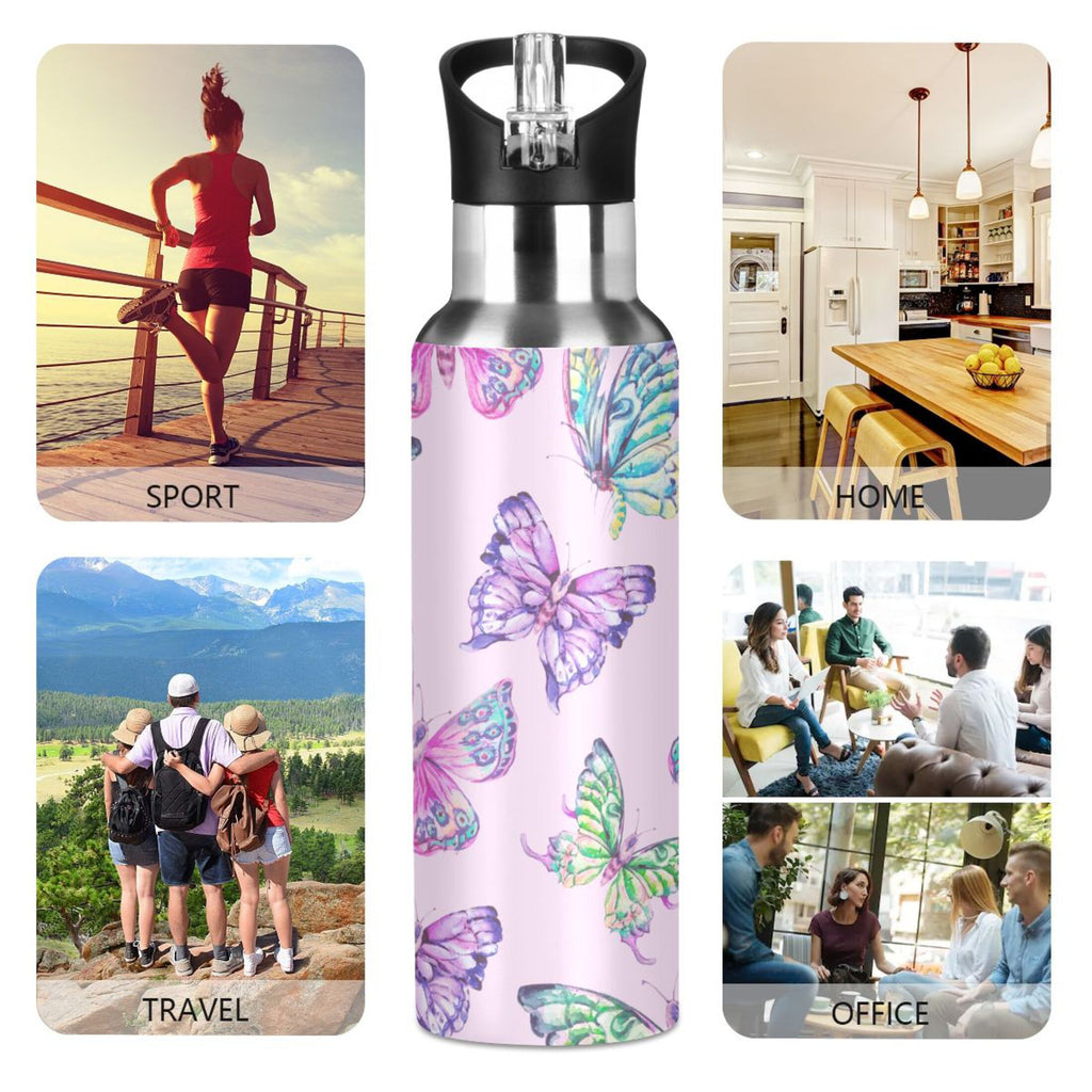 Pink Stainless Steel Insulated Water Bottle with Straw Lid B36855