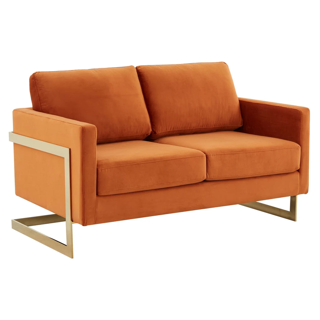Upholstered Velvet Loveseat with Gold Frame S967
