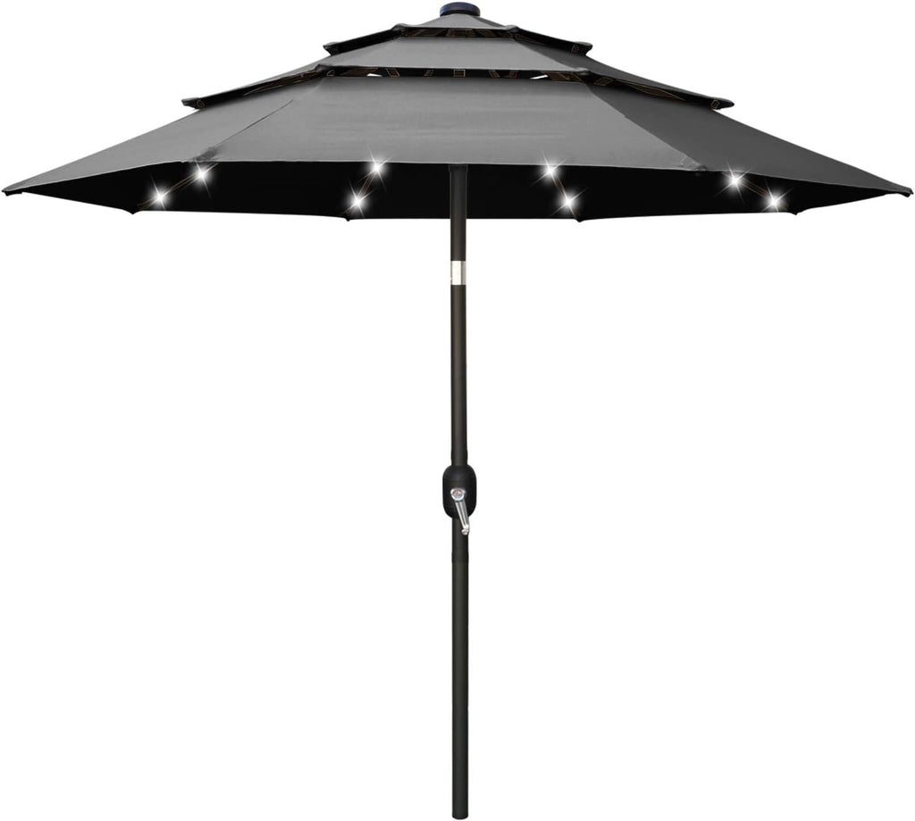 11FT Solar 3 Tiers Market Umbrella with 32 LED Z846939