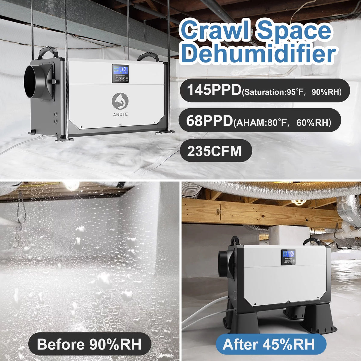 145 Pints Commercial Dehumidifier with Drain Hose Z738