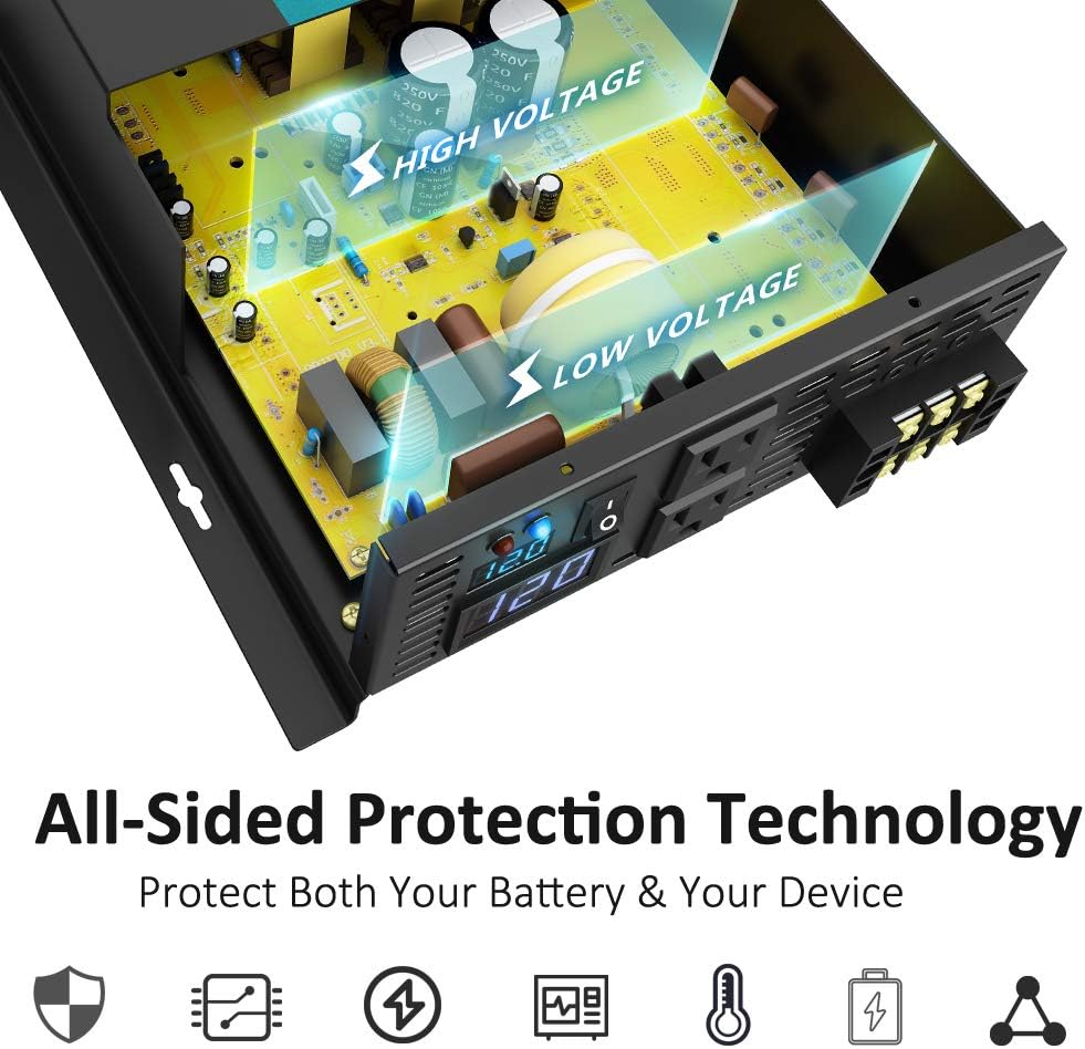 3000W 48V 120V Pure Sine Wave Power Inverter with 2 AC Outlets D6183