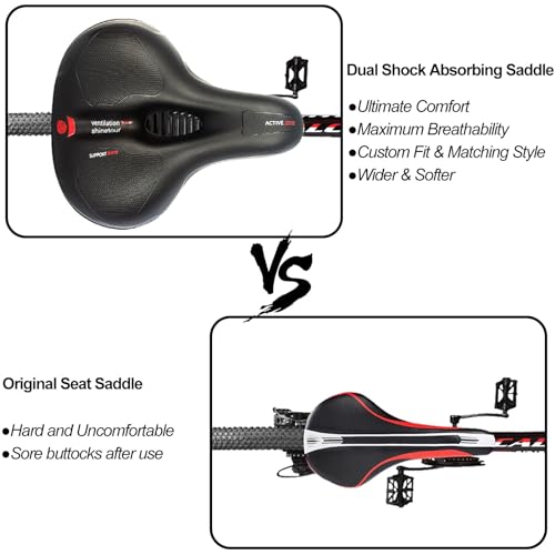 Wide Bicycle Saddle Seat with Dual Shock Absorbing Ball, Thickened Memory Foam, Waterproof E7284