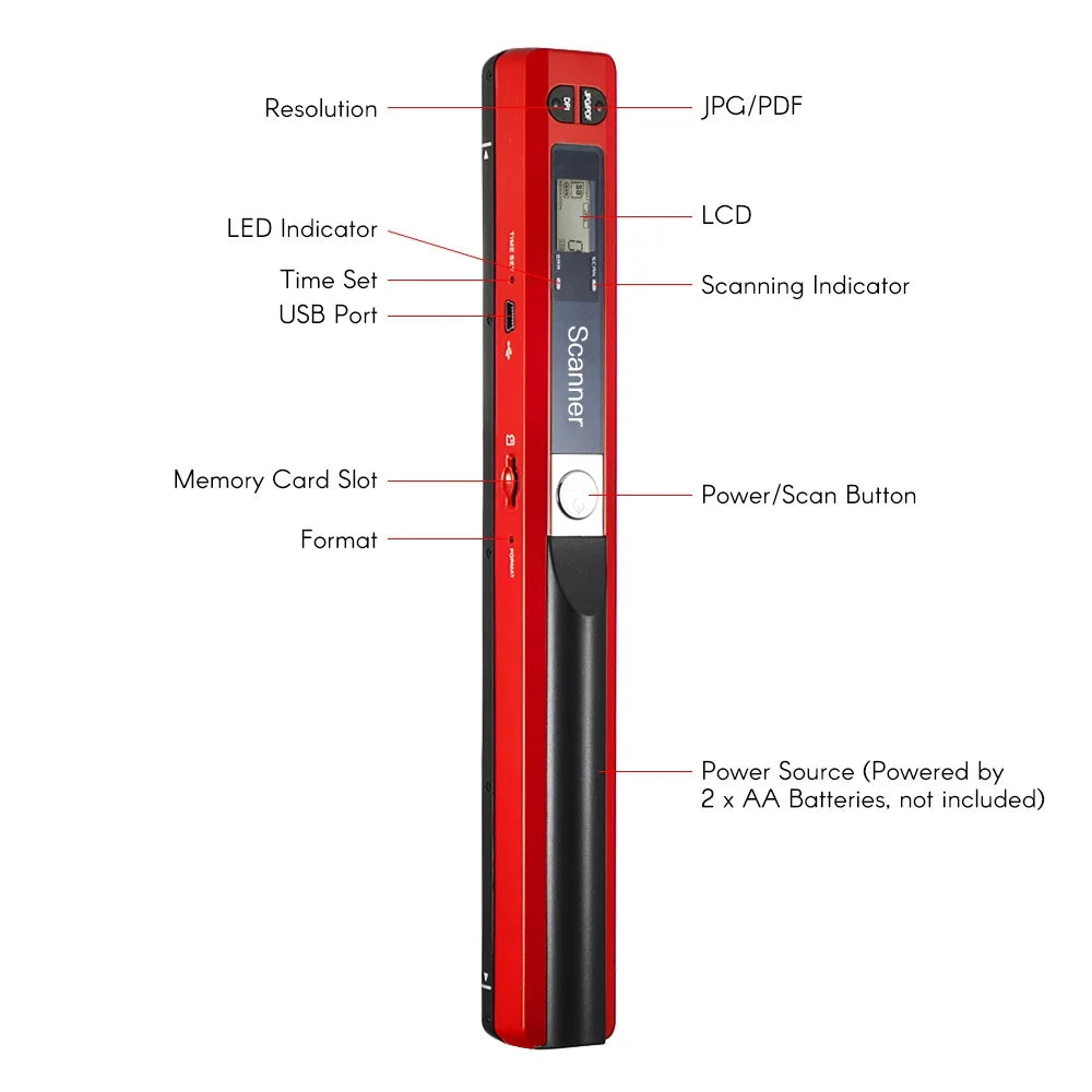 Portable Handheld Wireless Scanner A4 Size 900DPI LCD Display with 8GB TF Card V5034