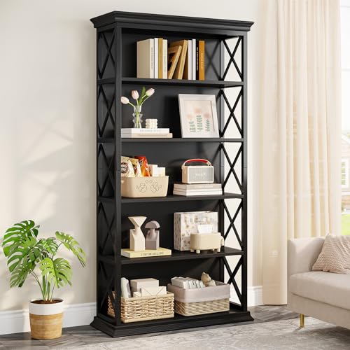 6-Tier 71 Inches Industrial Tall Bookcase, Brown and Black J4259