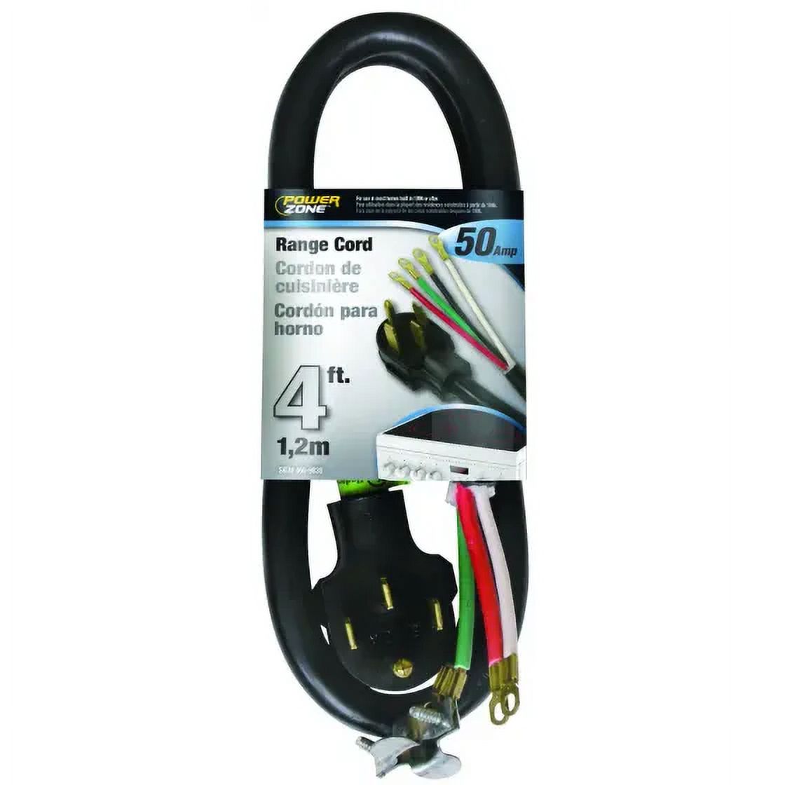 Power Supply Range Cord, 6 8 Awg Cable, 4 Feet, 50 a, 250 V, Black C8496