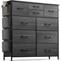 Black 10 Drawer Fabric Dresser with Wood Top W671351