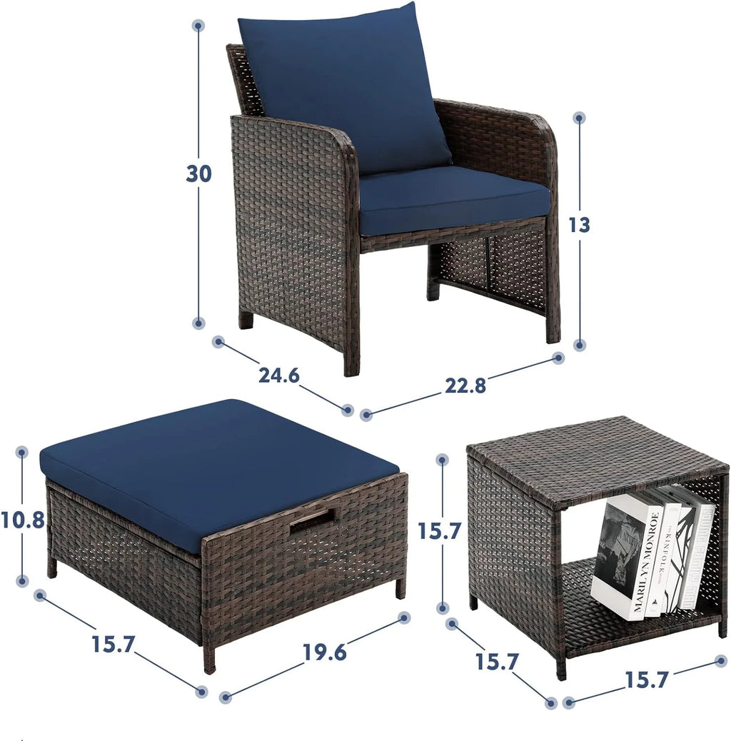 5 Piece Patio Conversation Rattan Chair Set with Storage Coffee Table R12296