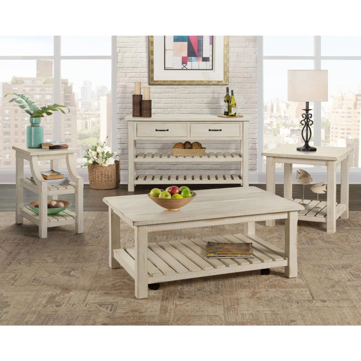 Antique White Solid Wood Chairside Table with Power Z5114