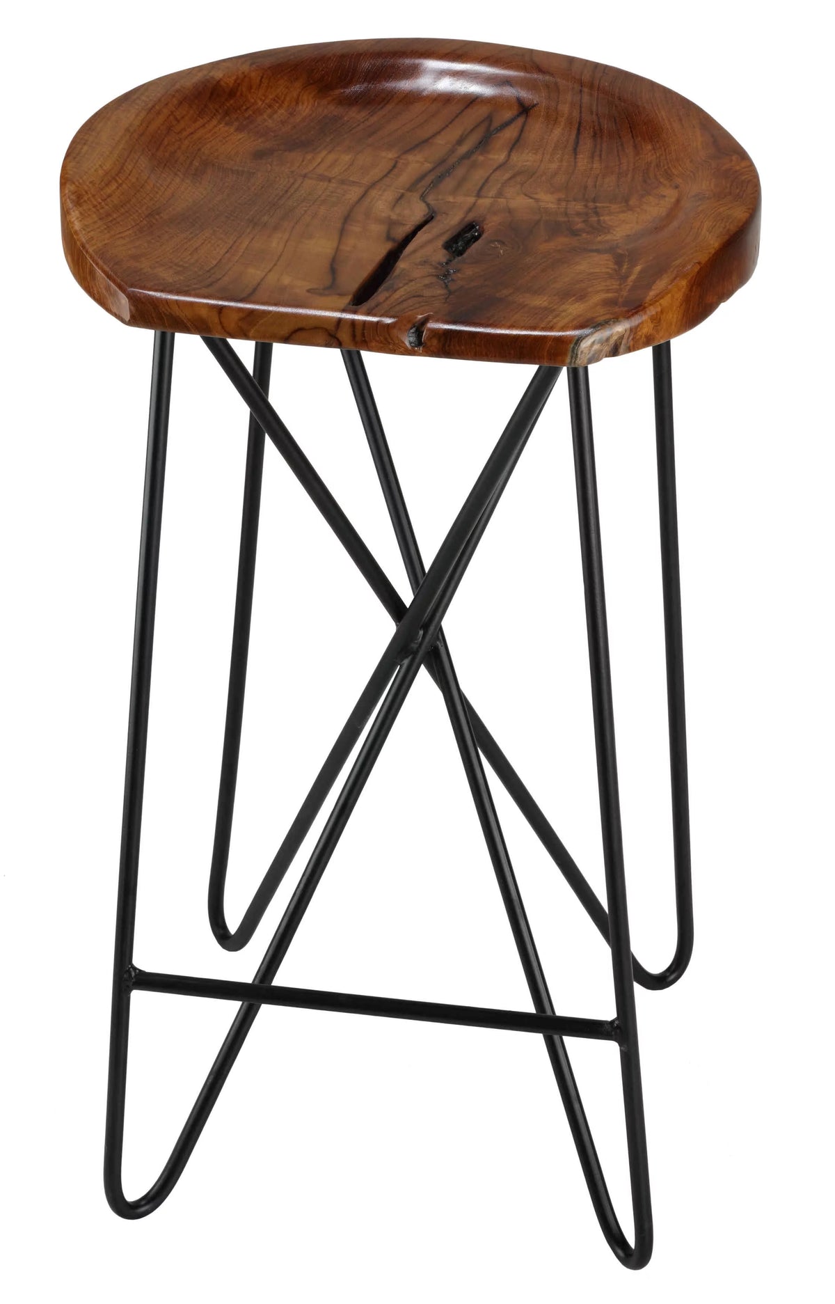 Teak Counter Stool with Black Metal Legs X710082