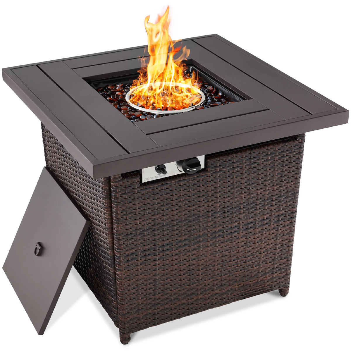 28in Propane Gas Fire Pit Table 50,000 BTU Outdoor Wicker U289