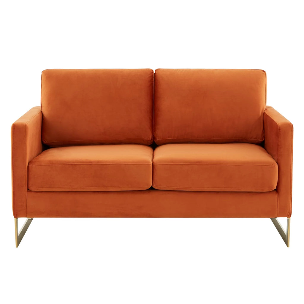 Upholstered Velvet Loveseat with Gold Frame S967