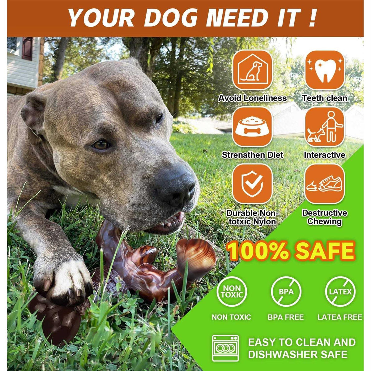 Real Bacon Flavored Tough Dog Bone Chew Toy L768440