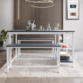 3-Piece Metal Dining Set with Wine Rack and Shelving, White W661394