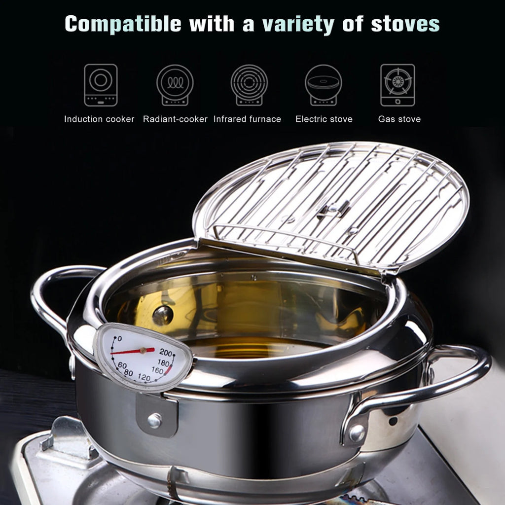 Stainless Steel Deep Fryer Pot with Oil Drip Drainer Rack F673980