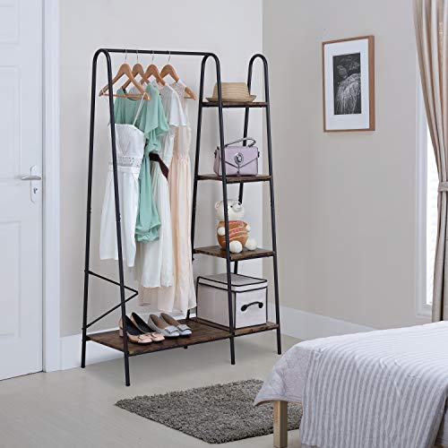 Matte Black Heavy Duty Garment Rack with 5 Wood Shelves P10408
